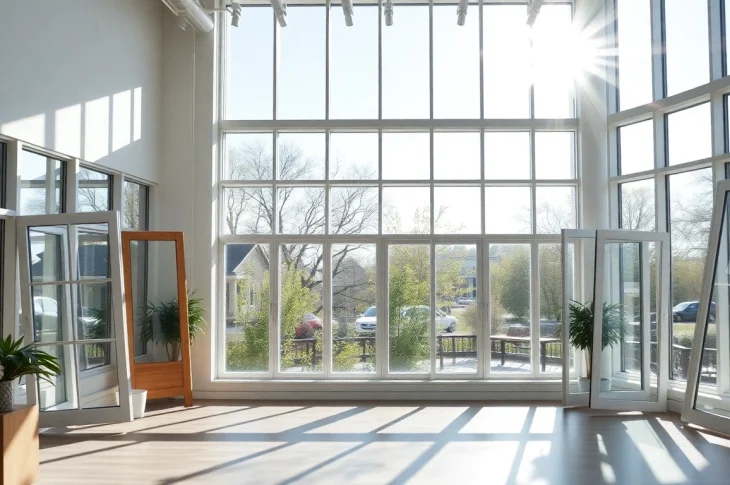 Explore quality solutions from window companies Manchester with a showcase of diverse window styles in a sunny showroom.