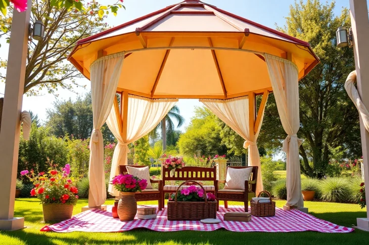 Enjoy a beautifully designed gazebo in Ireland, ideal for outdoor gatherings and relaxation.