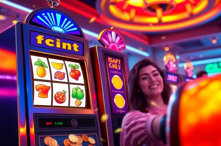 Engage with the exciting world of slot online gameplay, featuring colorful reels and joyous players.