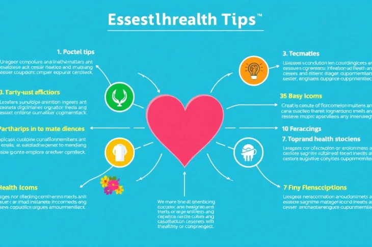 Visual representation of Health tips featuring engaging icons and bright colors for better understanding.