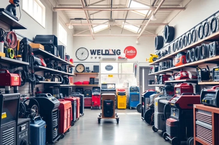 Find top-notch welding supplies near me in a well-organized tool shop with bright lighting.