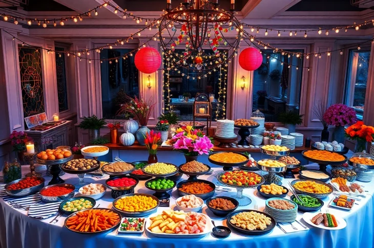 Delicious spread of Partyservice Berlin offerings on a beautifully arranged buffet table.