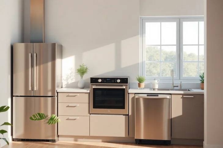 Discover affordable kitchen appliances in a stylish modern kitchen setup showcasing stainless steel finishes.