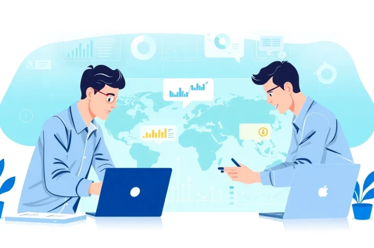 Engage with competitive intelligence services by showcasing analysts analyzing data for market insights.